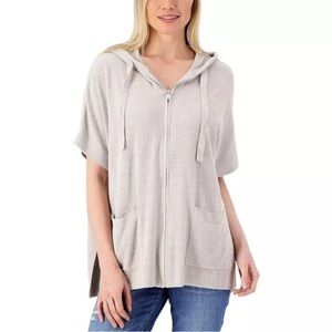 Barefoot Dreams Cozy Chic Lite Full Sip Short Sleeve Hoodie Gray Women’s S/M